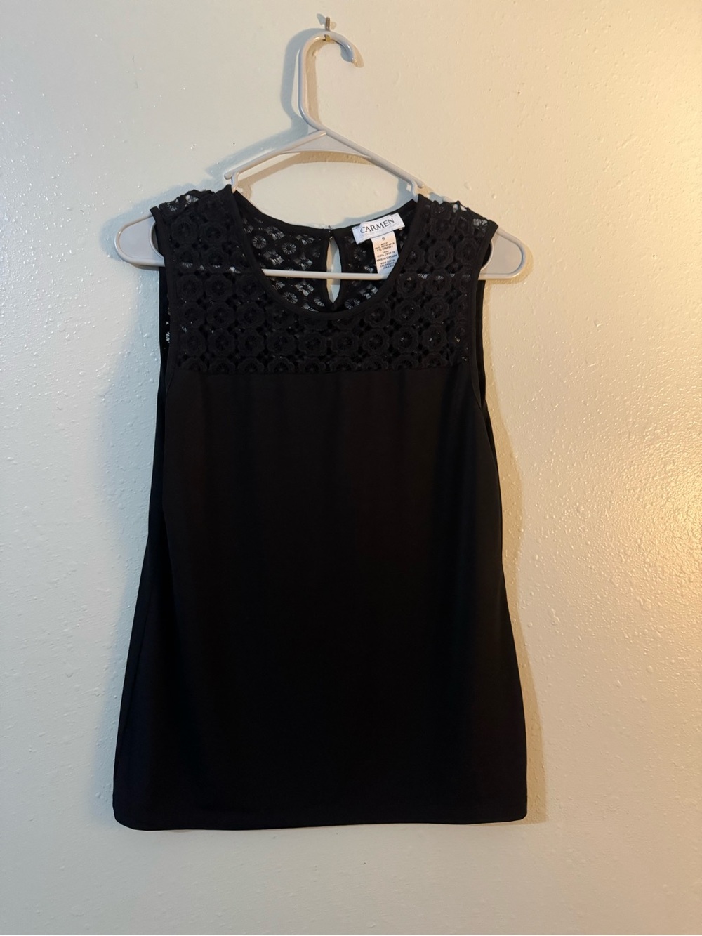Black Lace Yoke Sleeveless Top
